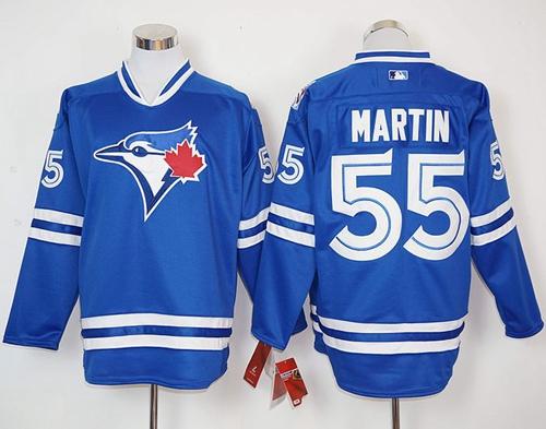 Blue Jays #55 Russell Martin Blue Long Sleeve Stitched MLB Jersey - Click Image to Close